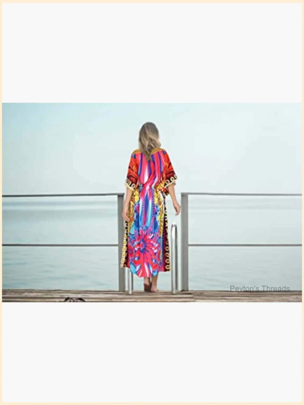Women's Caftan Long Boho Evening Gown Cover Up One Size - Picture 5 of 6